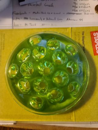 Vintage Green Depression Glass Domed 16 Hole Flower Frog 4 " Wide