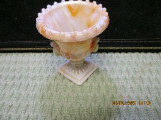 Vtg Vogue Merc Co Red Orange White Swirl Slag Glass Toothpick Holder Urn 3 1/4 "