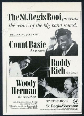 1972 Count Basie Buddy Rich Woody Herman Photo St Regis Hotel Vintage Print Ad