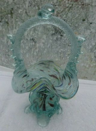 Vintage Murano Italian Glass Basket Vase Mixture Of Colour Swirls Round Base