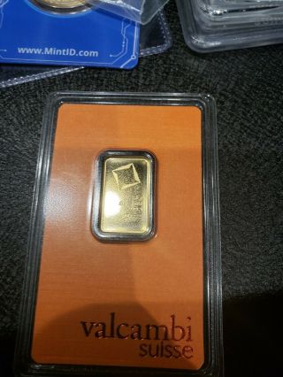 Valcambi Suisse 5 Gram 999.  9 Fine Gold Bar In Assay