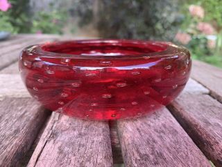 Vintage Large Whitefriars Controlled Bubble Glass Bowl In Red