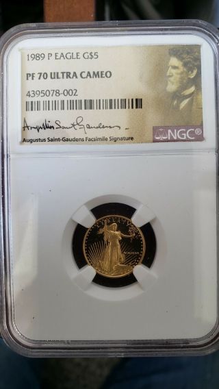 1989 - P $5 Proof Gold Eagle 1/10 Oz.  Ngc Pf70 Ultra Cameo Saint - Gaudens Signature