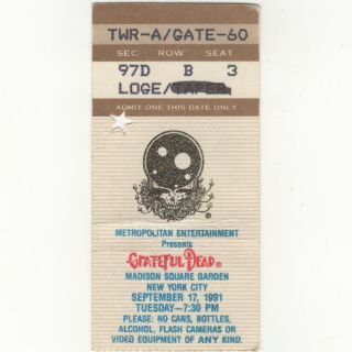 Grateful Dead Concert Ticket Stub Nyc 9/17/91 Madison Square Garden Mail Order