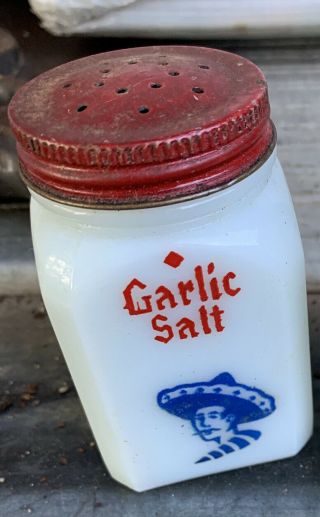 Vintage Mckee Tipp City Milk Glass Garlic Salt Spice Shaker Jar