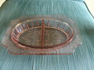 Vintage Pink Depression Glass Divided Relish Candy Serving Dish 8”x6”