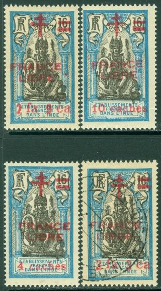 Edw1949sell : French India 1942 - 43 Sc 185,  86,  89 Mnh,  190 Vf, .  Cat $235