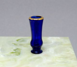 Vintage Cobalt Blue Glass Vase With Gold Rim Dollhouse Miniature 1:12