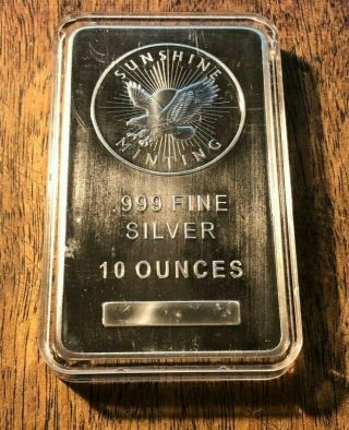 10 Oz Sunshine Minting Eagle Silver Bar.  999 Fine In Coinsafe Bar Capsule