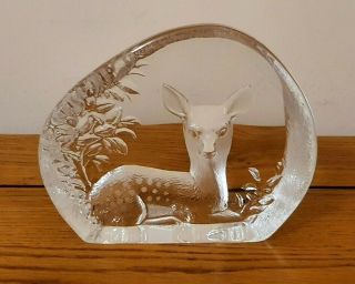 Rare Mats Jonasson Crystal Glass Baby Deer / Fawn Paperweight -