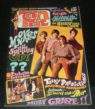 Lqqk Vintage 1967 Teen Beat 1 Comic Size,  Monkees,  Moby Grape,  Etc.