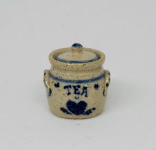 Vintage Jane Graber Stoneware Lidded Tea Jar Artisan Dollhouse Miniature 1:12