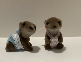 Sylvanian Families Calico Critters Otter Family Twin Babies Very Rare Vtg Cute
