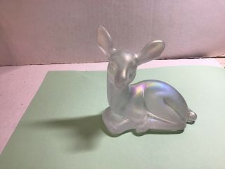 Vtg Fenton Frosted Glass Baby Deer Paperweight Figurine Embossed Mark 4 "