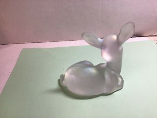 VTG Fenton Frosted Glass Baby Deer Paperweight Figurine Embossed Mark 4 
