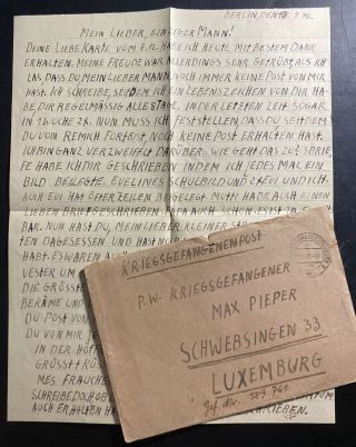 1947 Berlin German Censored Cover To Max Pieper Prisoner Of War Pow Luxembourg