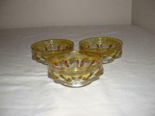 Set Of 3 Clear Glass Small Berry Bowls With Frosted Leaf & Yellow Top