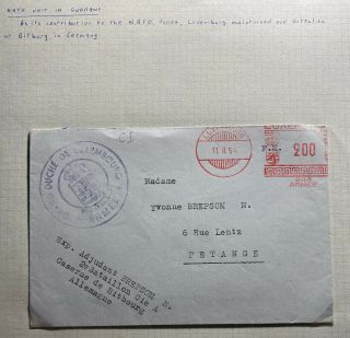 1954 Luxembourg Nato Unit At Bitburg Germany Meter Cancel Cover To Petange