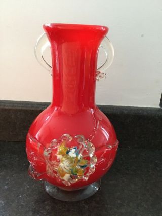 Vintage Murano Art Red Glass Vase.  1980’s
