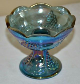 Vintage Indiana Glass Blue Carnival Harvest Grape Footed Taper Candle Holder 4”