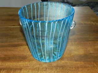 Vintage Venini Disaronno Italian Art Glass Ice Bucket Blue Deco Murano 5 1/2 "