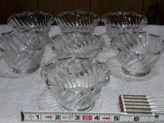 7 Vintage Clear Glass Swirl Pattern Pudding Dessert Bowls 3 1/4 " Wide