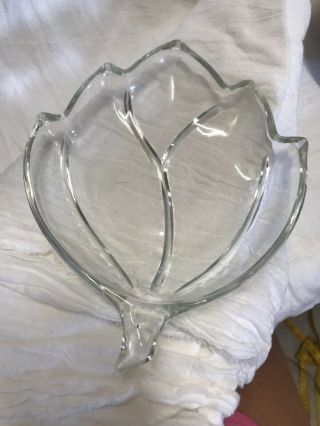 Vintage Clear Glass Leaf Shaped Plate / Serving Dish Circa 1950s E27
