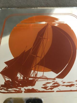 Vintage Groovy Retro Sailboat Glass Mirror 1970s Sailing Oranges Boat DIY Fun 2