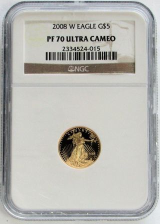 2008 W Gold $5 Proof American Eagle 1/10 Oz Coin Ngc Pf 70 Ultra Cameo