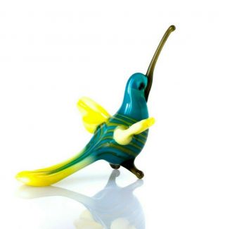 Tiny Yellow Hummingbird Figurine Blown Glass " Murano " Art Animal Bird Miniature