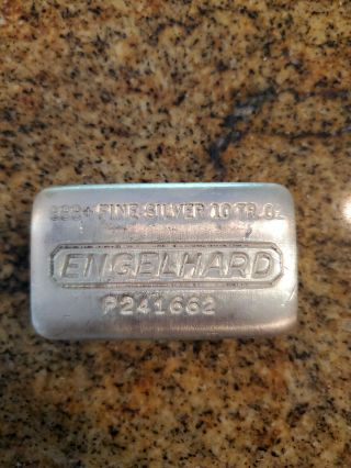 Vintage Engelhard 10 Oz Old Poured.  999 Fine Silver Bar Ingot Ten Troy Ounces