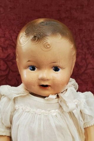 Vintage/antique All Composition Baby Doll Unmarked Painted Features Molded Hair
