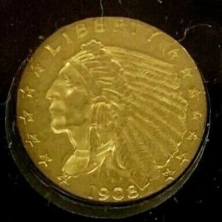 Us 1908 Indian $2.  50 Gold Quarter Eagle Coin