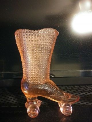 Vintage Fenton Hobnail Glass Pink Roller Skate Shoe Boot Toothpick Holder 4.  25 "