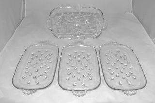 Set Of 4 Vintage Hazel Atlas Glass Teardrop Snack Luncheon Trays Plates No Cups