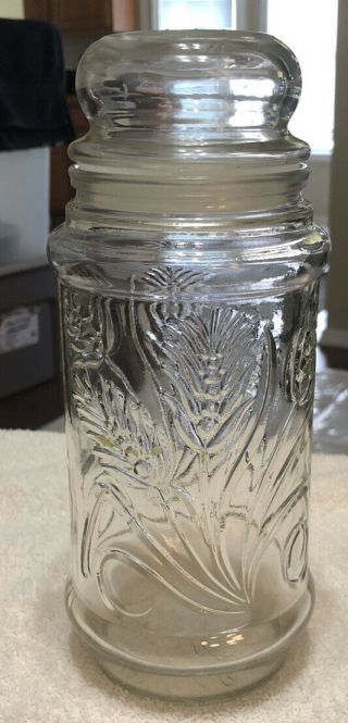 Vintage 1982 Anchor Hocking Planters Peanuts Jar Wheat Design Collectible Glass