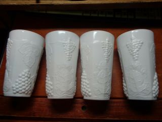4 Colony Harvest Cooler Tumblers White Milk Glass Grape And Leaf