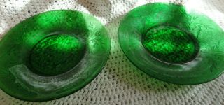 Vintage Forest Green Oatmeal Glass Small Plate Anchor Hocking Set 2