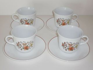 Set Of 4 Corelle / Corning - Indian Summer - 8 Oz.  Cups And Saucers