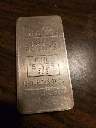 10 Oz.  Johnson Matthey Refiners Silver Bar.  999 Fine