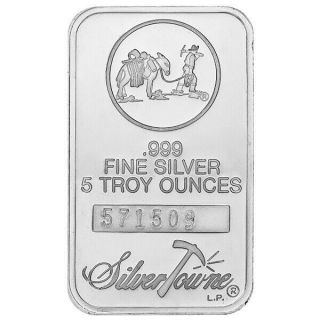 Silvertowne Silver Bars - 2,  5 Troy Oz.  Bars, .  999 Silver Bullion (10 Oz Total)