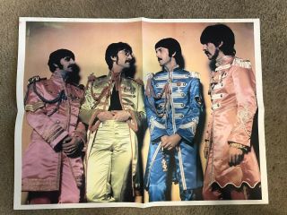 Vintage Beatles Poster 23 " X 17 1/2 " Dressed In Sgt.  Peppers Band Uniforms