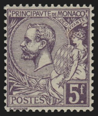 Monaco N°46,  Prince Albert 1er,  5fr Violet,  Neuf Signé A.  Brun - Tb