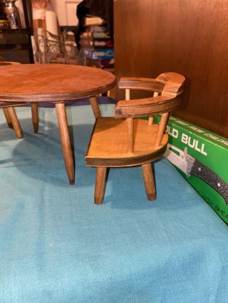 Vintage Dollhouse Wood Furniture Hall ' s Lifetime Toys Table Chairs 2