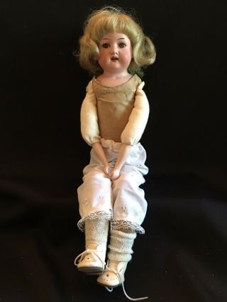 Antique Heubach Koppelsdorf Bisque Doll,  16”,  Leather Body,  Brown Eyes