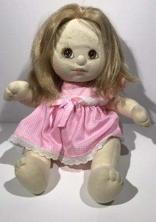 Vintage 1985 Mattel My Child Doll Blonde Hair Hazel Eyes Pink Gingham Dress And