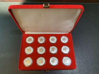 2004 12 Coin.  9999 Silver Maple Leaf Western Zodiac Privy W/box & Only 5000
