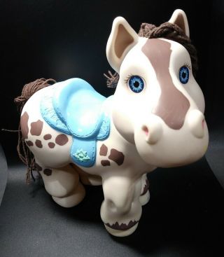 Vintage Cabbage Patch Crimp And Curl White Brown Spots Horse Blue Saddle & Eyes
