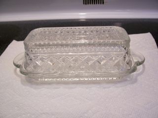 Vintage Anchor Hocking Wexford Clear Glass Butter Dish And Lid