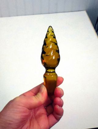 Vtg Mcm Italian Empoli Spiral Twist Honey Amber Decanter Genie Bottle Stopper